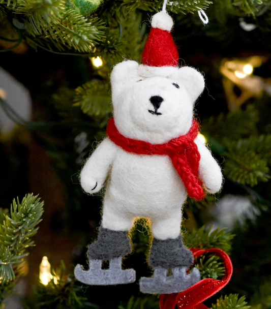 White Christmas Bear with Ice Skates