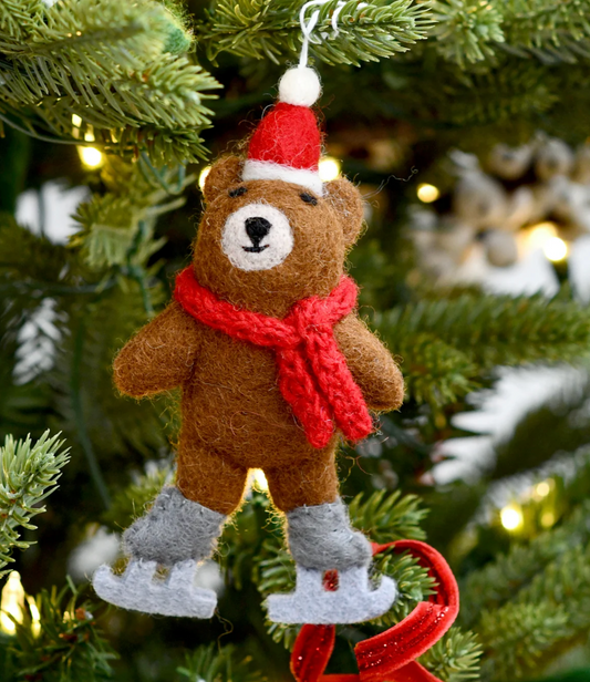 Brown Christmas Bear with Ice Skates